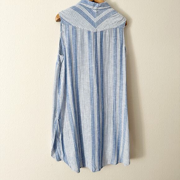 J. Jill Cotton Blue/White Stripe Sleeveless Split Side Tunic Top women's size XL - Picture 9 of 11